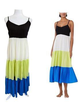 NWT Kate Spade Cover Up Midi Dress M Colorblock Tiered Bow Back Resort Sundress